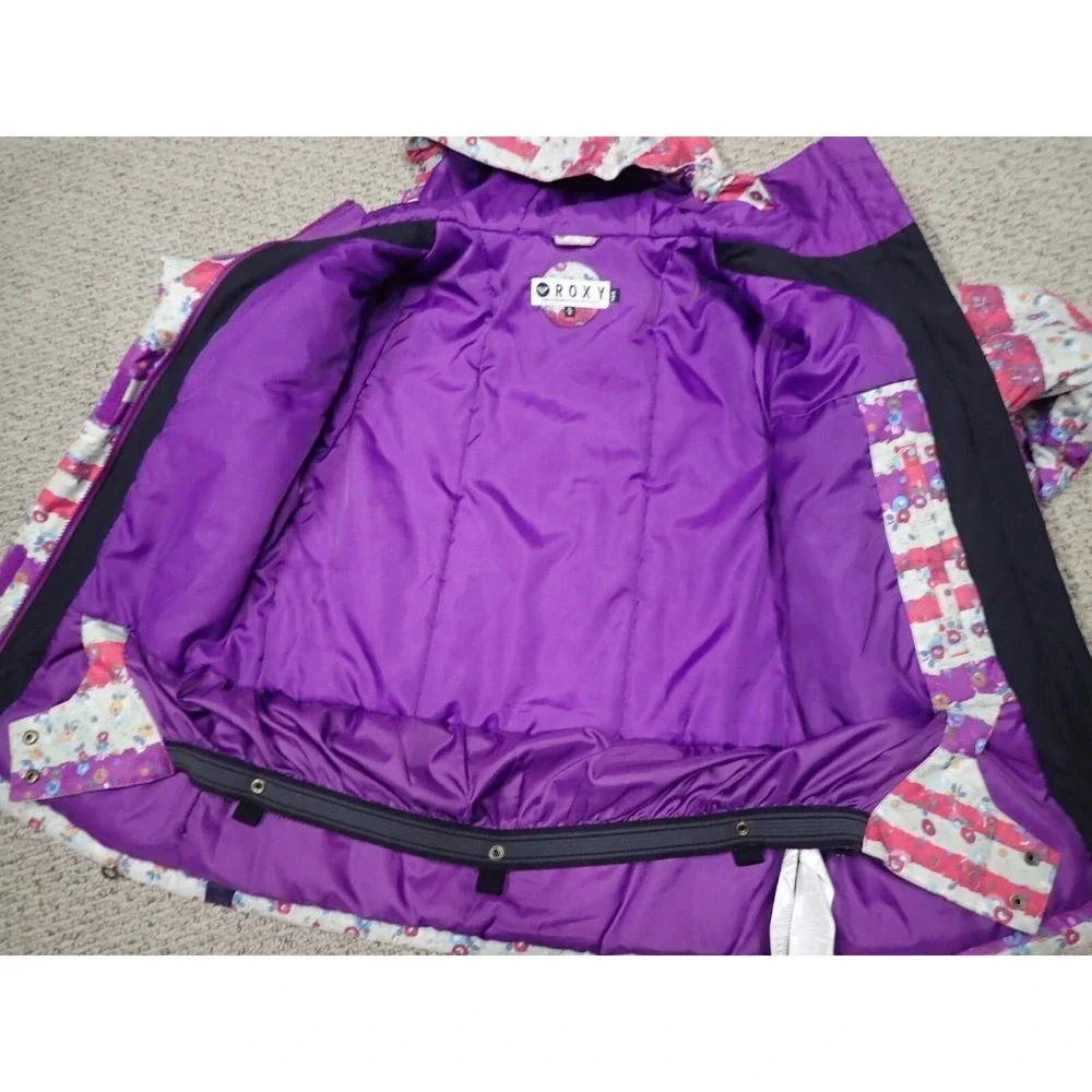 Roxy Snow Jacket Girls XL 16 Pink Purple Floral Stripe Excellent 10K‎ DryFlight